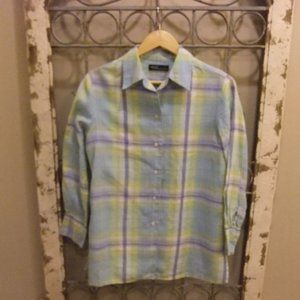 VALERIE BY VALERIE STEVENS PETITE WOMEN BUTTON UP L/S LINEN TOP -PM